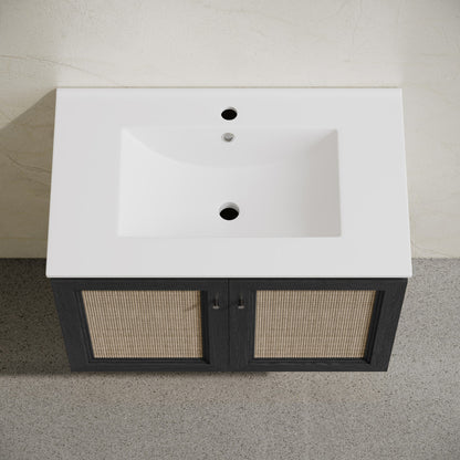 Classe 30" Wall-Mounted Bathroom Vanity in Black Oak with Single Faucet Hole Vanity Top