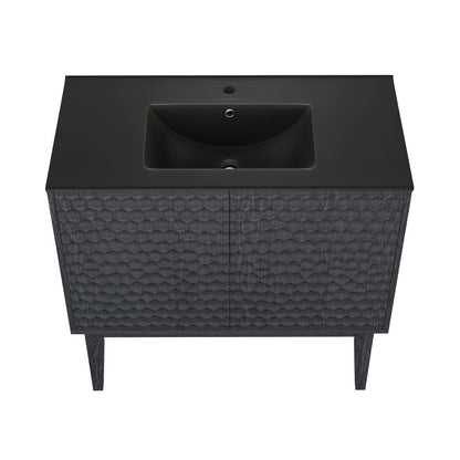 Bosse 36" Freestanding Bathroom Vanity in Black Oak with Black Sink Top