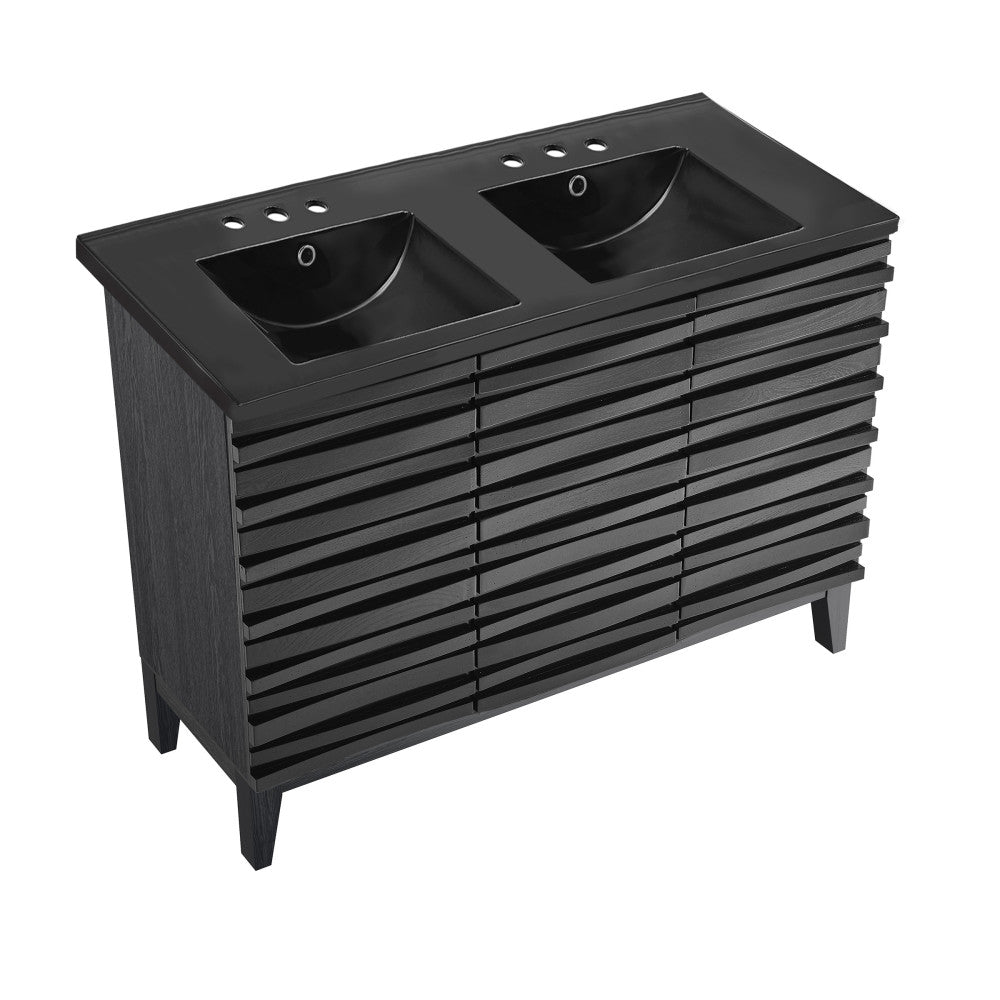 Cascade 48 in. Black Oak, Double Basin Bathroom Vanity With Black, 3-Hole Centerset Ceramic Sink Top