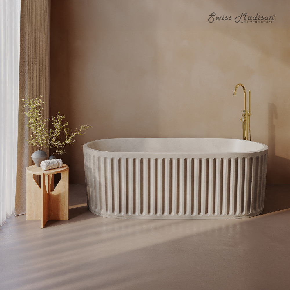Delice 67" Freestanding Concrete Bathtub in Sand, Drain Included