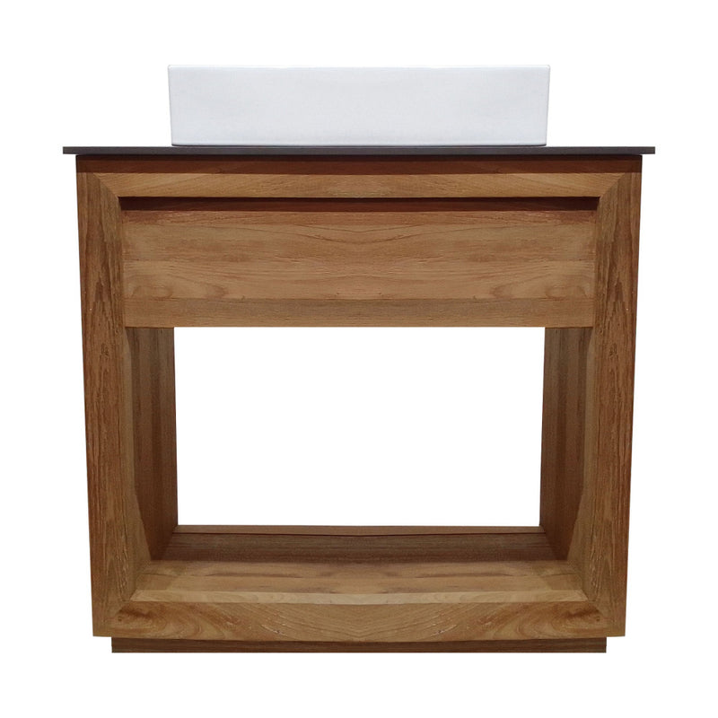 Rennes 36" Reclaimed Wood Vanity in Walnut with Slate Countertop and Single Hole Vessel Sink