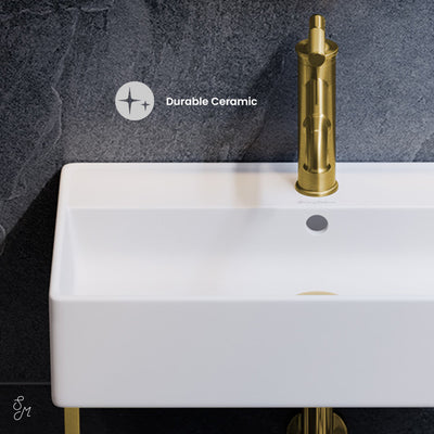 Claire 22" Wall-Mount Bathroom Sink with Brushed Gold Towel Bar