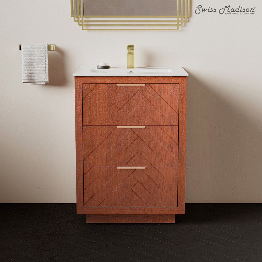 Daxton 24" Freestanding Bathroom Vanity in Brown Oak with Sink Top