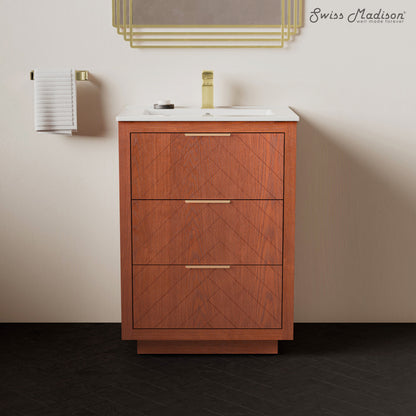 Daxton 24" Freestanding Bathroom Vanity in Brown Oak with Sink Top
