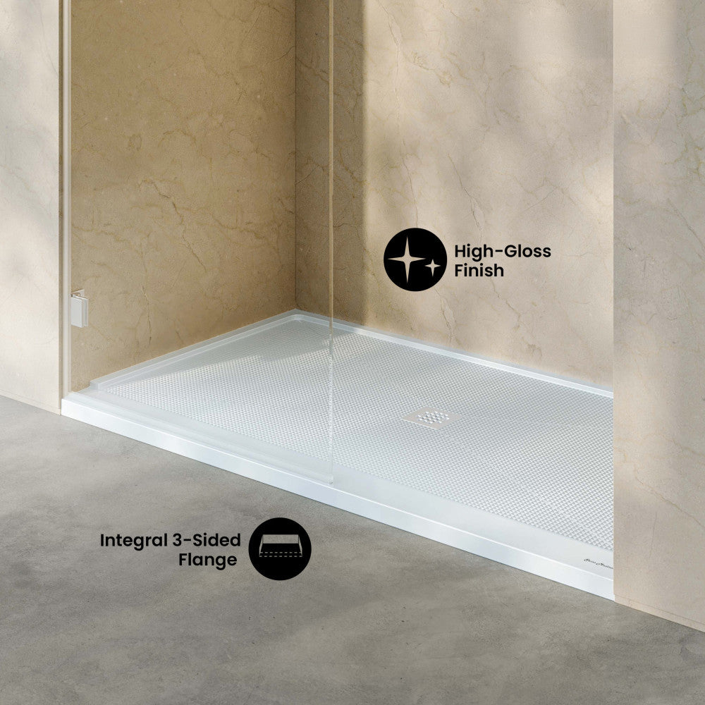 Alliance 64 x 36 ADA Shower Pan Base with Center Drain in Glossy White
