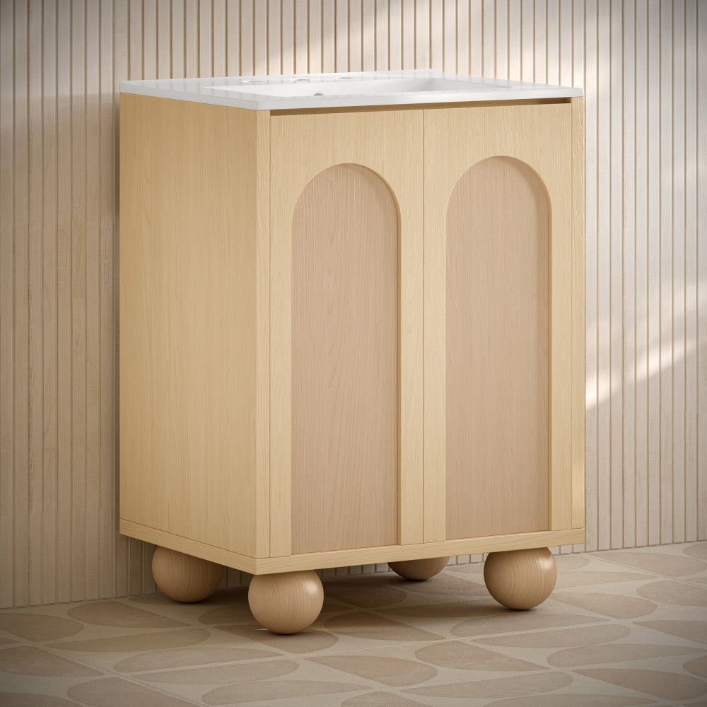 Porte 24" Freestanding Bathroom Vanity in Natural Oak with 3-Hole Widespread Sink Top