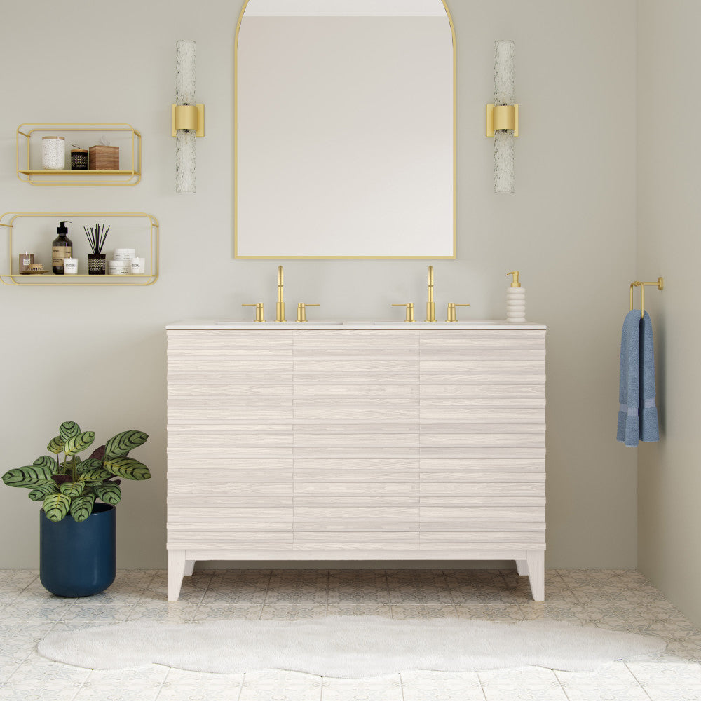 Cascade 48" Freestanding Bathroom Vanity in White Oak with 3-Hole Centerset Double Basin Sink Top
