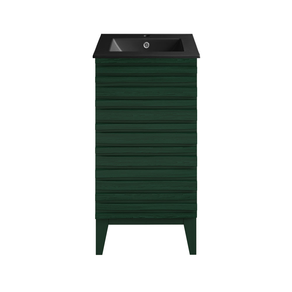 Cascade 18" Freestanding Bathroom Vanity in Green Oak with Black Sink Top