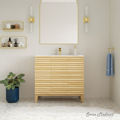 Cascade 36" Freestanding Bathroom Vanity in Natural oak with Sink Top