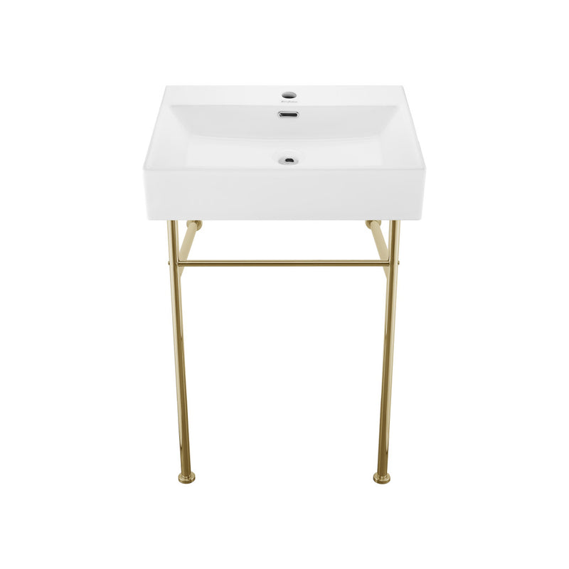 Claire 24 Ceramic Console Sink White Basin Gold Legs