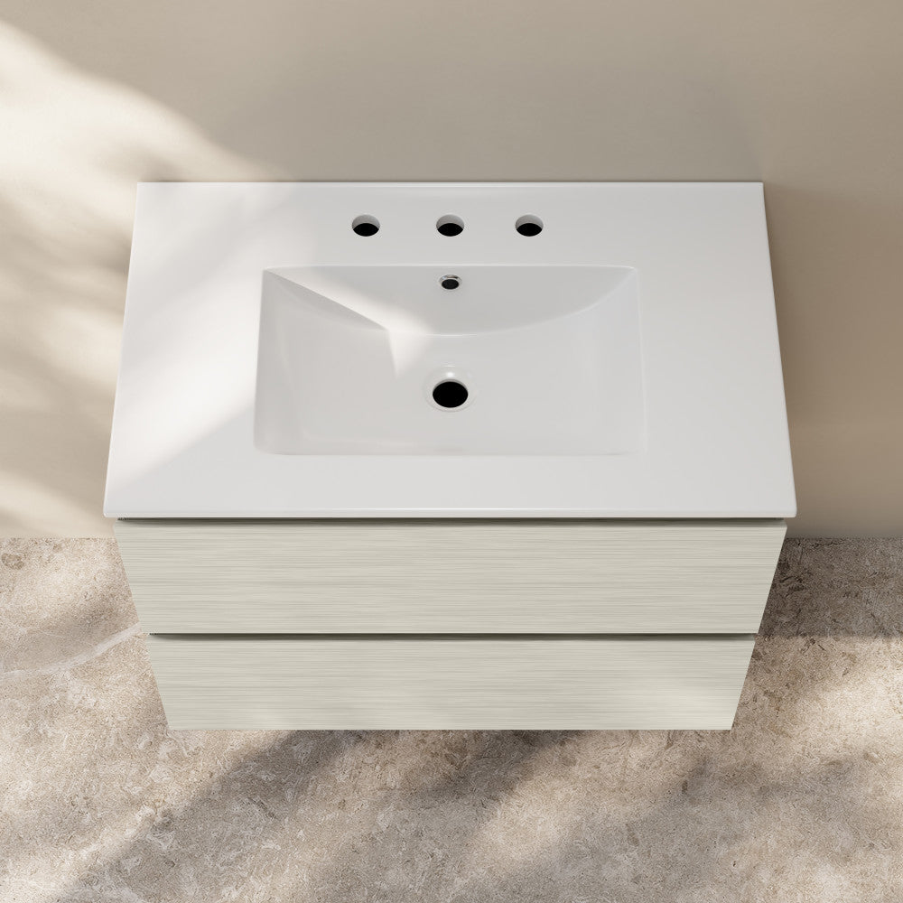 Liberte 30" Wall-Mounted Bathroom Vanity in White Oak with 3-Hole Widespread Sink Top