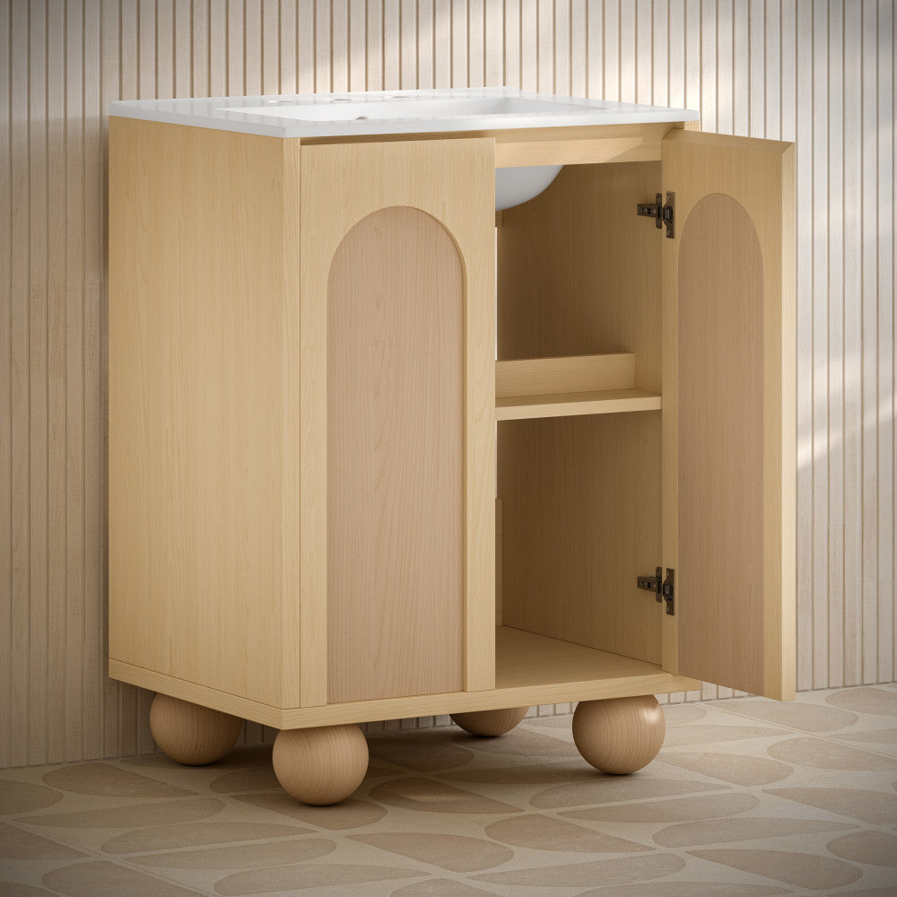 Plaisir II 24" Freestanding Bathroom Vanity in Natural Oak with 3-Hole Widespread Sink Top