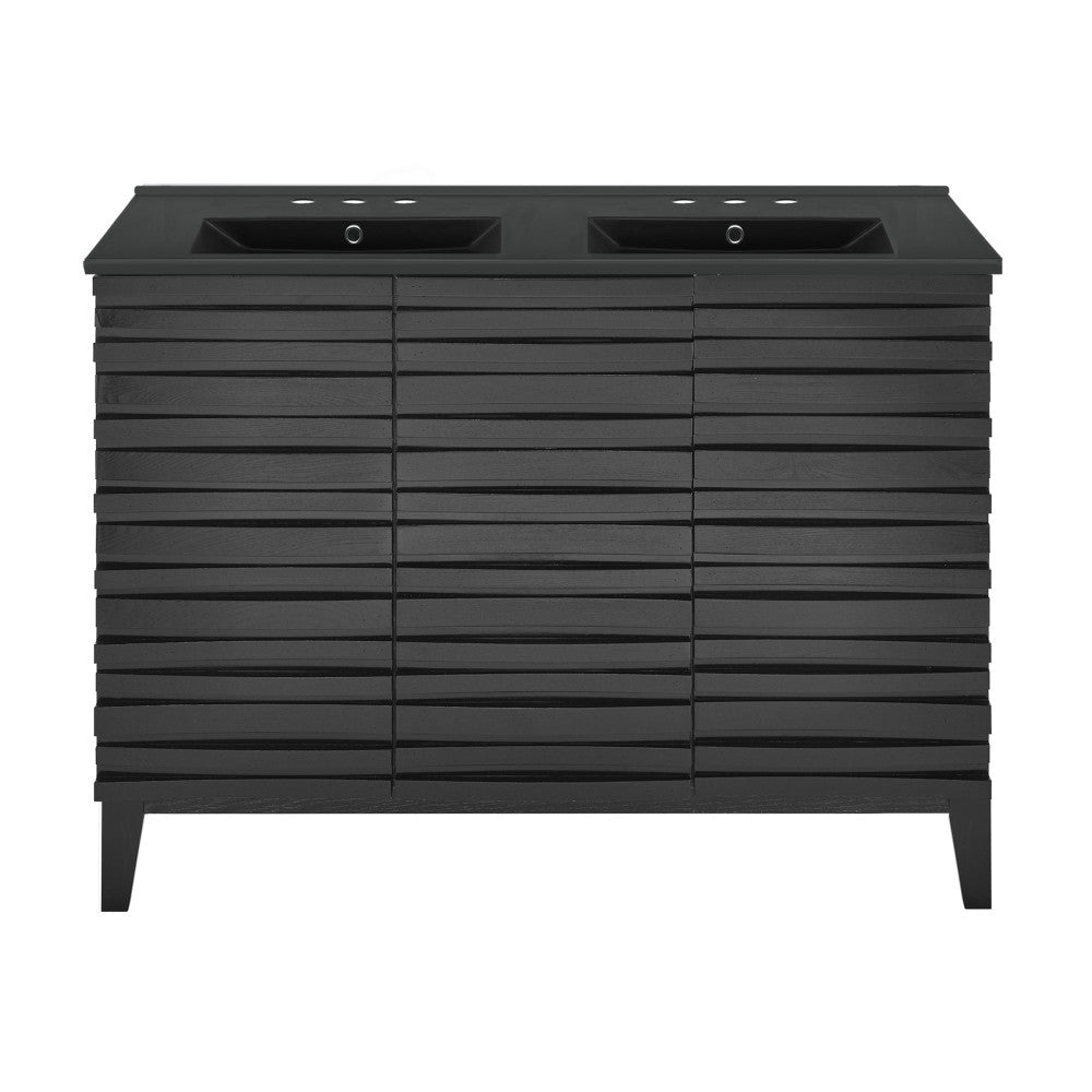 Cascade 48 in. Black Oak, Double Basin Bathroom Vanity With Black, 3-Hole Centerset Ceramic Sink Top
