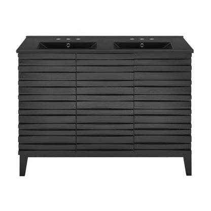Cascade 48 in. Black Oak, Double Basin Bathroom Vanity With Black, 3-Hole Centerset Ceramic Sink Top