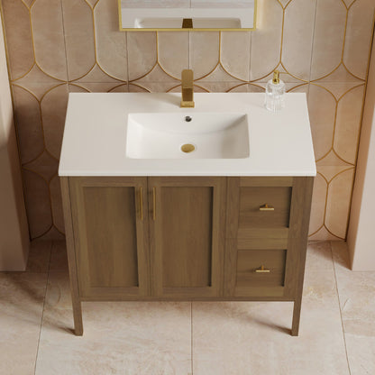 Forme 36" Modular Freestanding Bathroom Vanity with Sink Top in Brown Oak