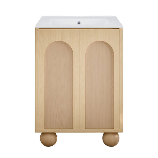 Porte 24" Freestanding Bathroom Vanity in Natural Oak with 3-Hole Widespread Sink Top