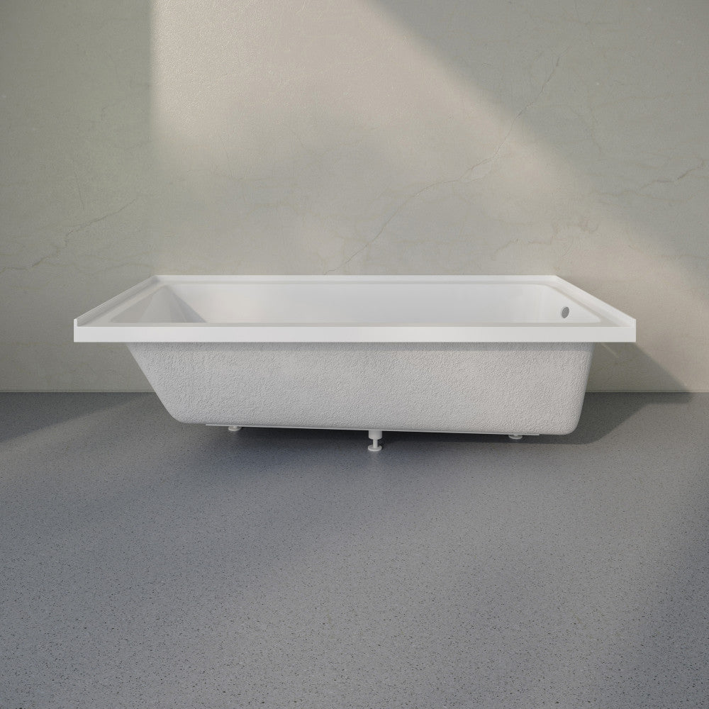 Voltaire 72 x 36 Right Drain Soaking Alcove Bathtub in Glossy White with Integrated Armrest