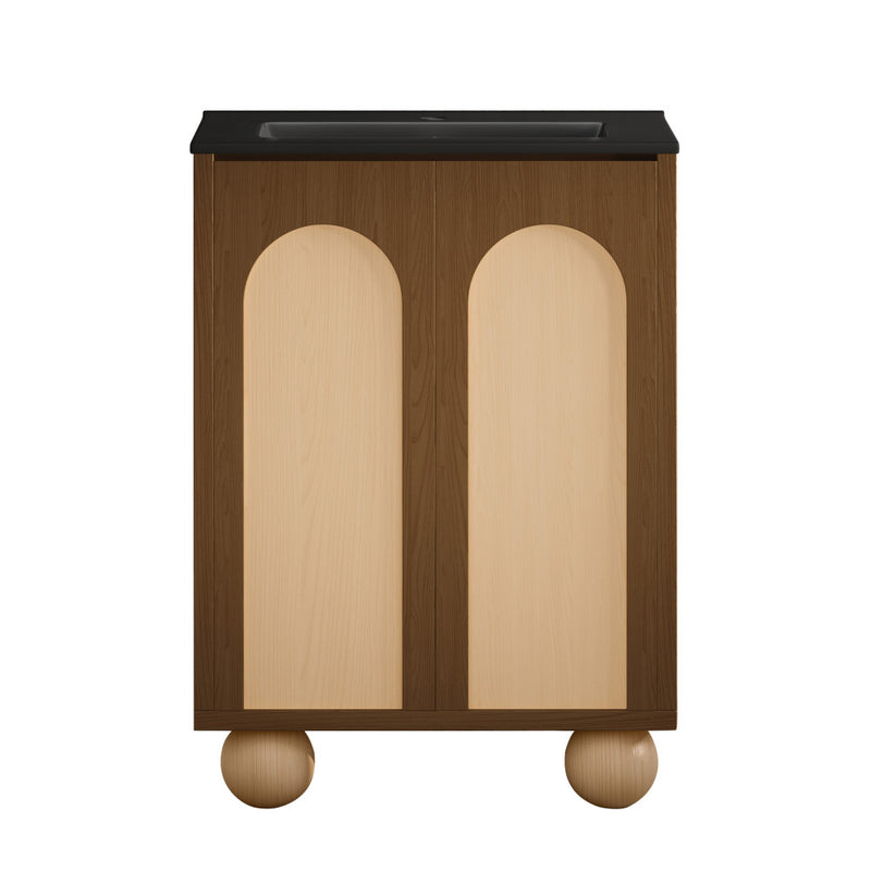 Plaisir II 24" Freestanding Bathroom Vanity in Brown Oak with Black Sink Top