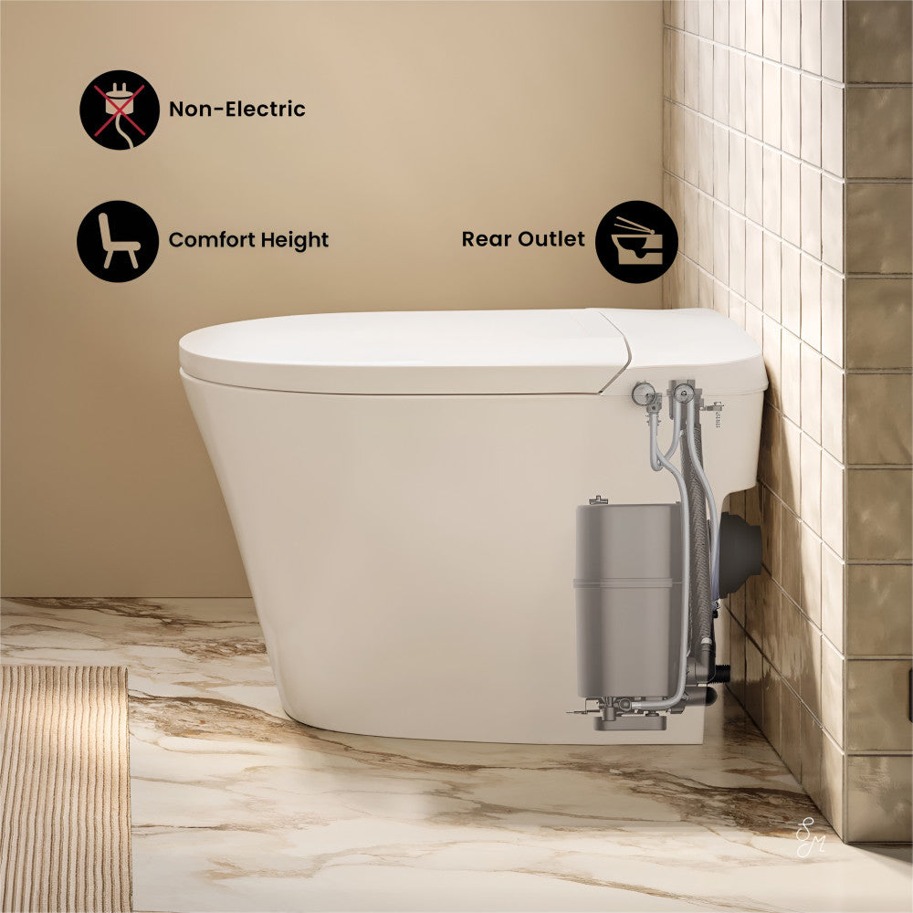 Hugo H Power Flush Tankless Toilet 7" Back Outlet 1 GPF Non-Electric Toilet with Integrated Tank in Glossy White