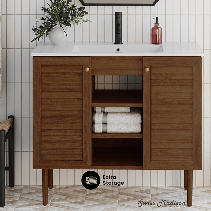 Bron 36" Freestanding Bathroom Vanity in Brown Oak with Sink Top