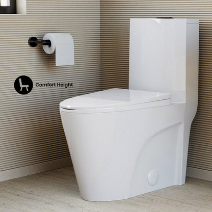 St. Tropez One-Piece 12" Rough-in 1.1/1.6 GPF Dual Top Vortex Flush Elongated Toilet in Glossy White with Black Hardware