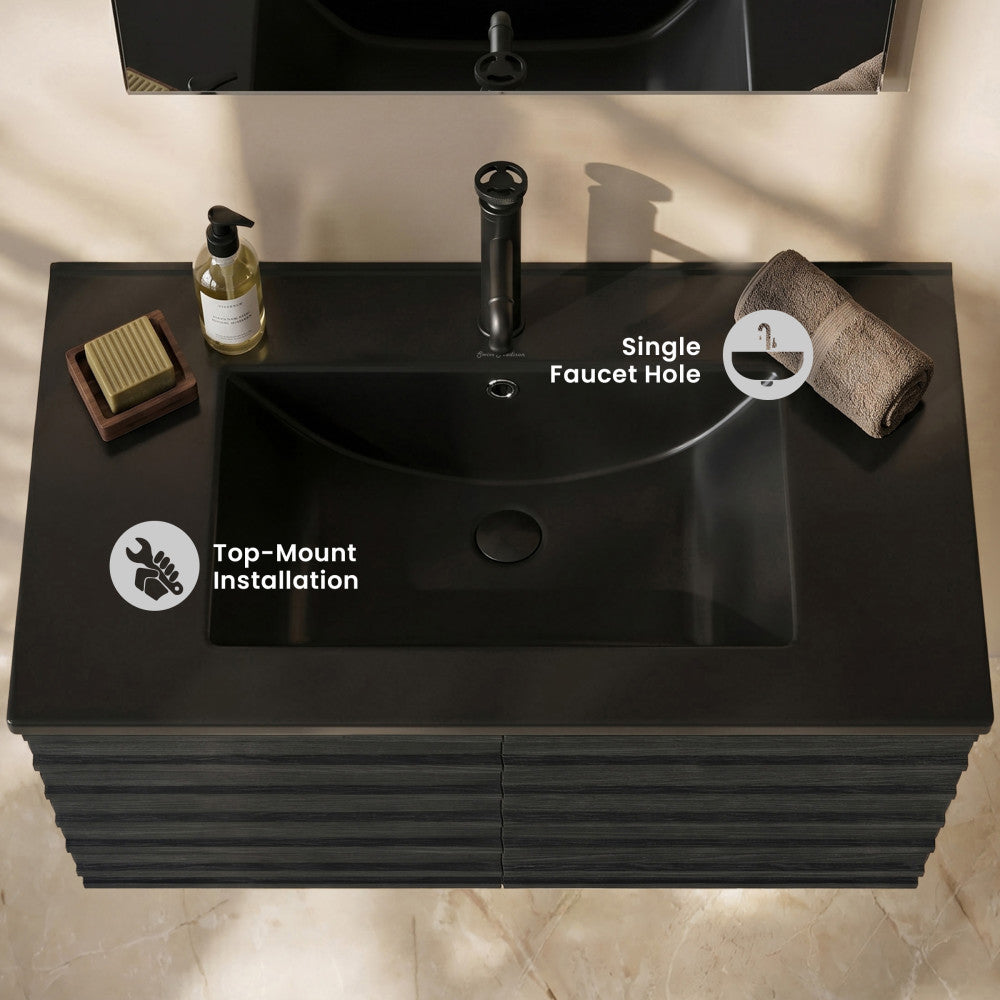 30" Vanity Top Bathroom Sink in Matte Black