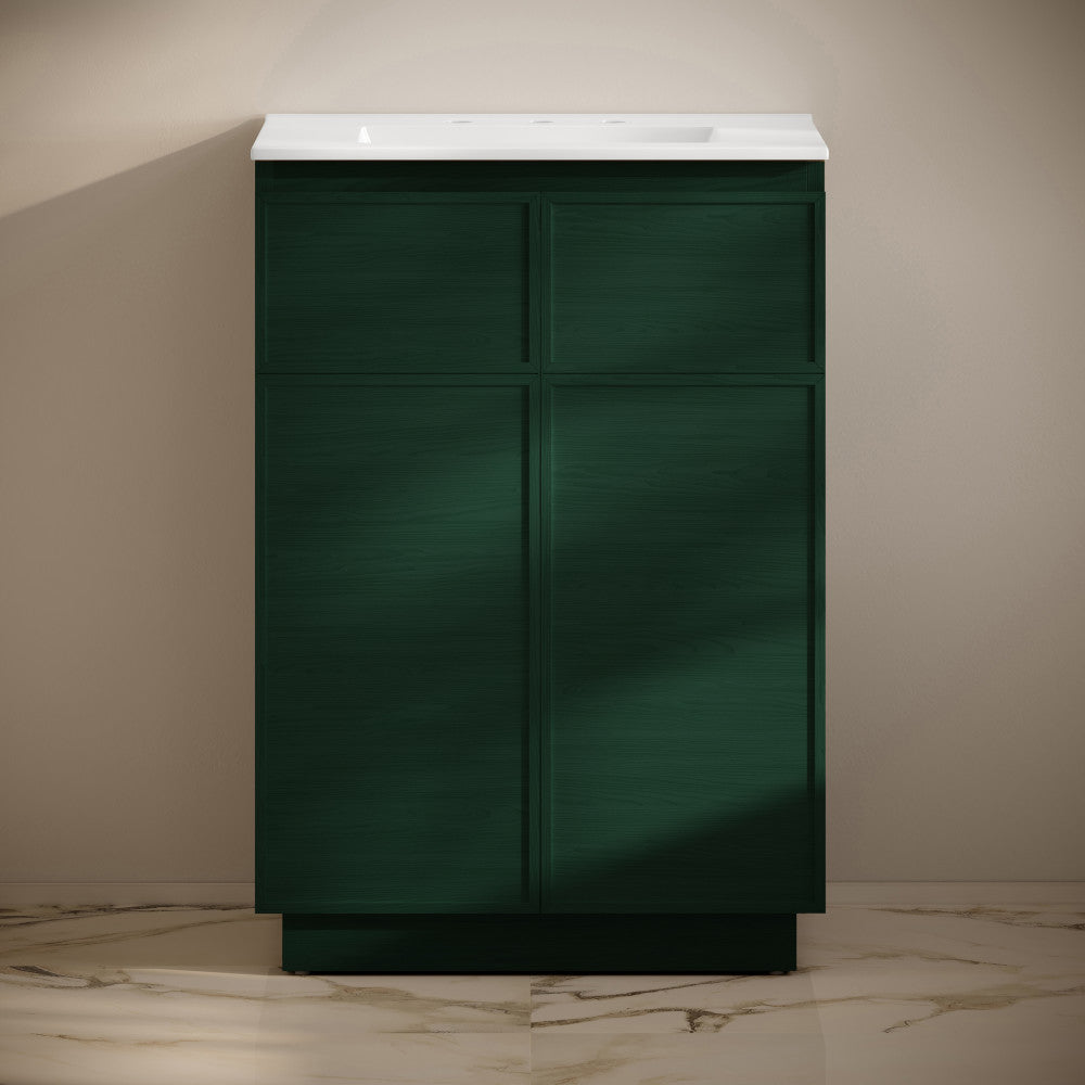 St. Tropez 24" Freestanding Bathroom Vanity in Green Oak with 3-Hole Widespread Sink Top