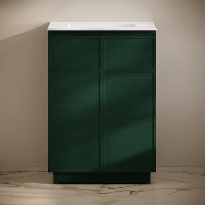 St. Tropez 24" Freestanding Bathroom Vanity in Green Oak with 3-Hole Widespread Sink Top