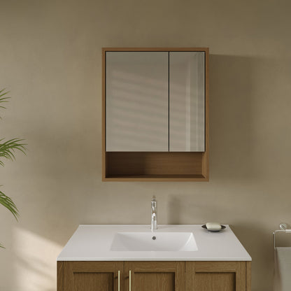 Delice 24 x 30 Rectangular Wall Mount Medicine Cabinet in Oak with Open Shelf