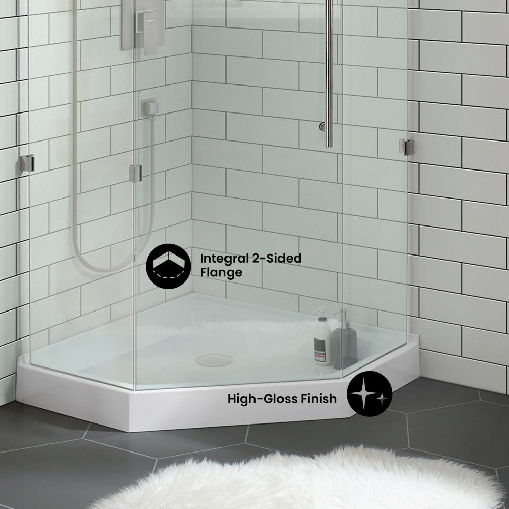 Voltaire 36" x 36" Acrylic White, Single-Threshold, Center Drain, Neo-angle Shower Base