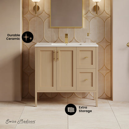 Forme 36" Modular Freestanding Bathroom Vanity with Sink Top in Natural Oak