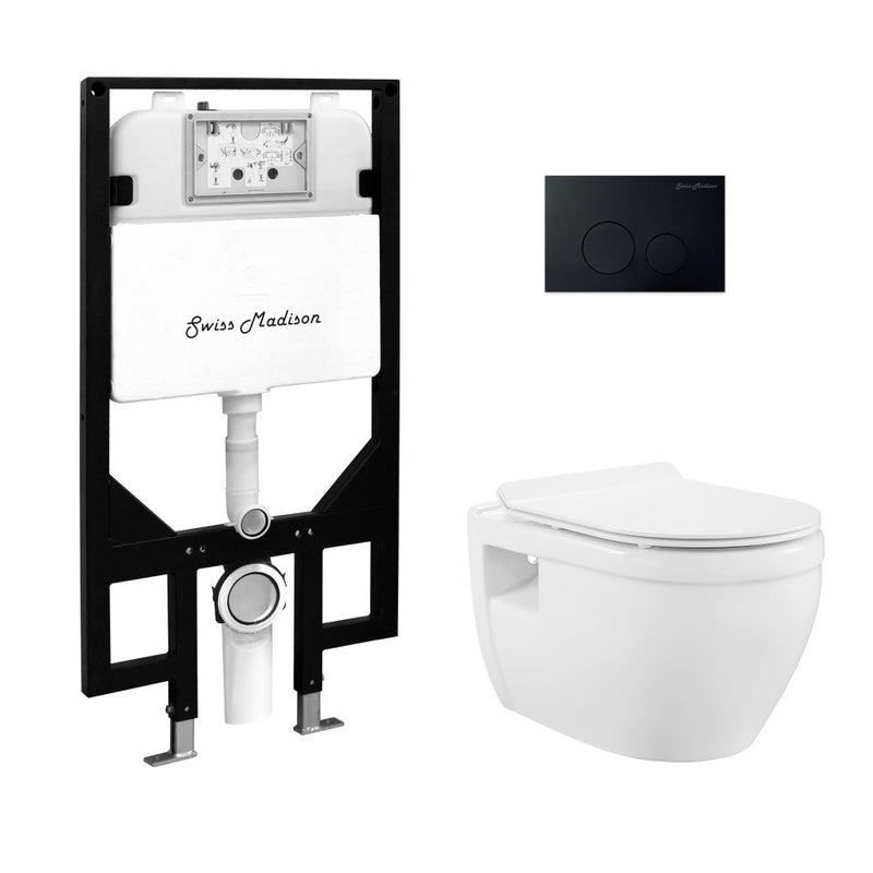 Ivy Wall-Hung Toilet Bundle 0.8/1.6 GPF Dual Flush in Glossy White with Black Flush Plate