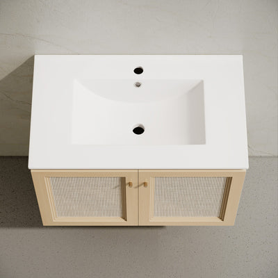 Classe 30" Wall-Mounted Bathroom Vanity in Natural Oak with Single Faucet Hole Vanity Top