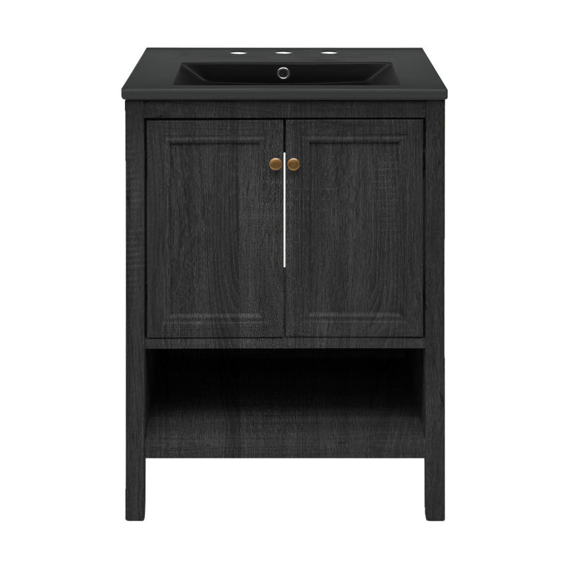 Chateau 24" Freestanding Bathroom Vanity in Black Oak with Black 3-Hole Widespread Sink Top