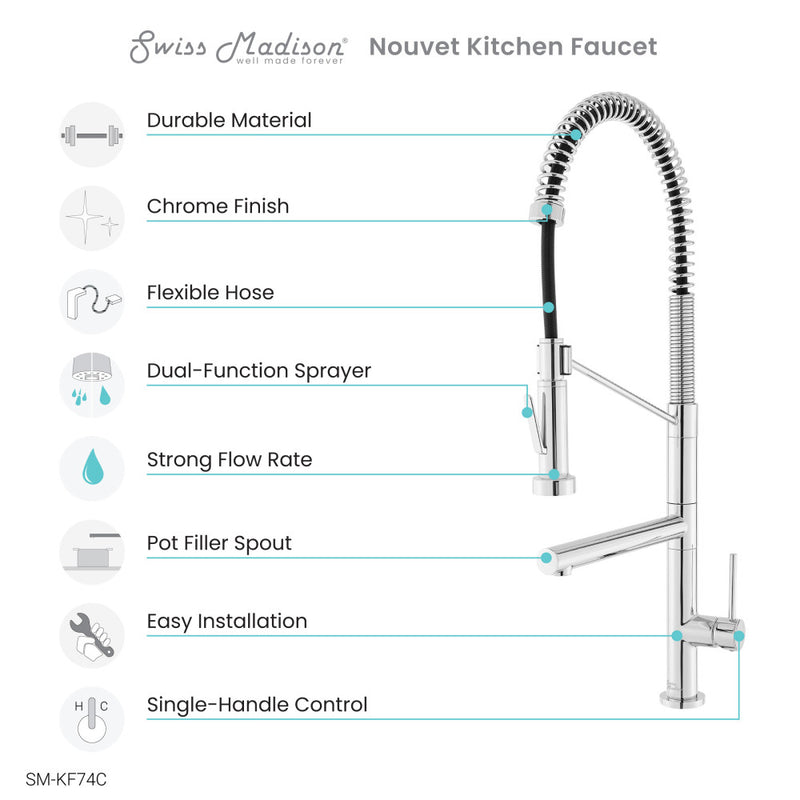 Novuet Single Handle, Pull-Down Kitchen Faucet with Pot Filler in Chrome