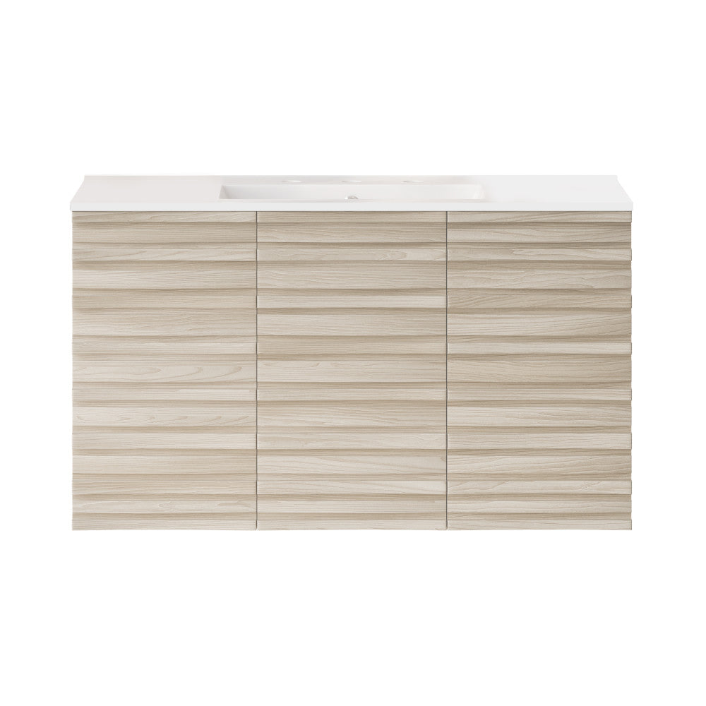 Cascade 36" Wall-Mounted Bathroom Vanity in White Oak with 3-Hole Widespread Sink Top