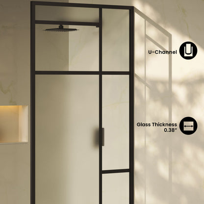 Leiden 34 x 76 Framed Fixed 3/8 in. (10mm) Frosted Tempered Glass Shower Door with Matte Black Frame