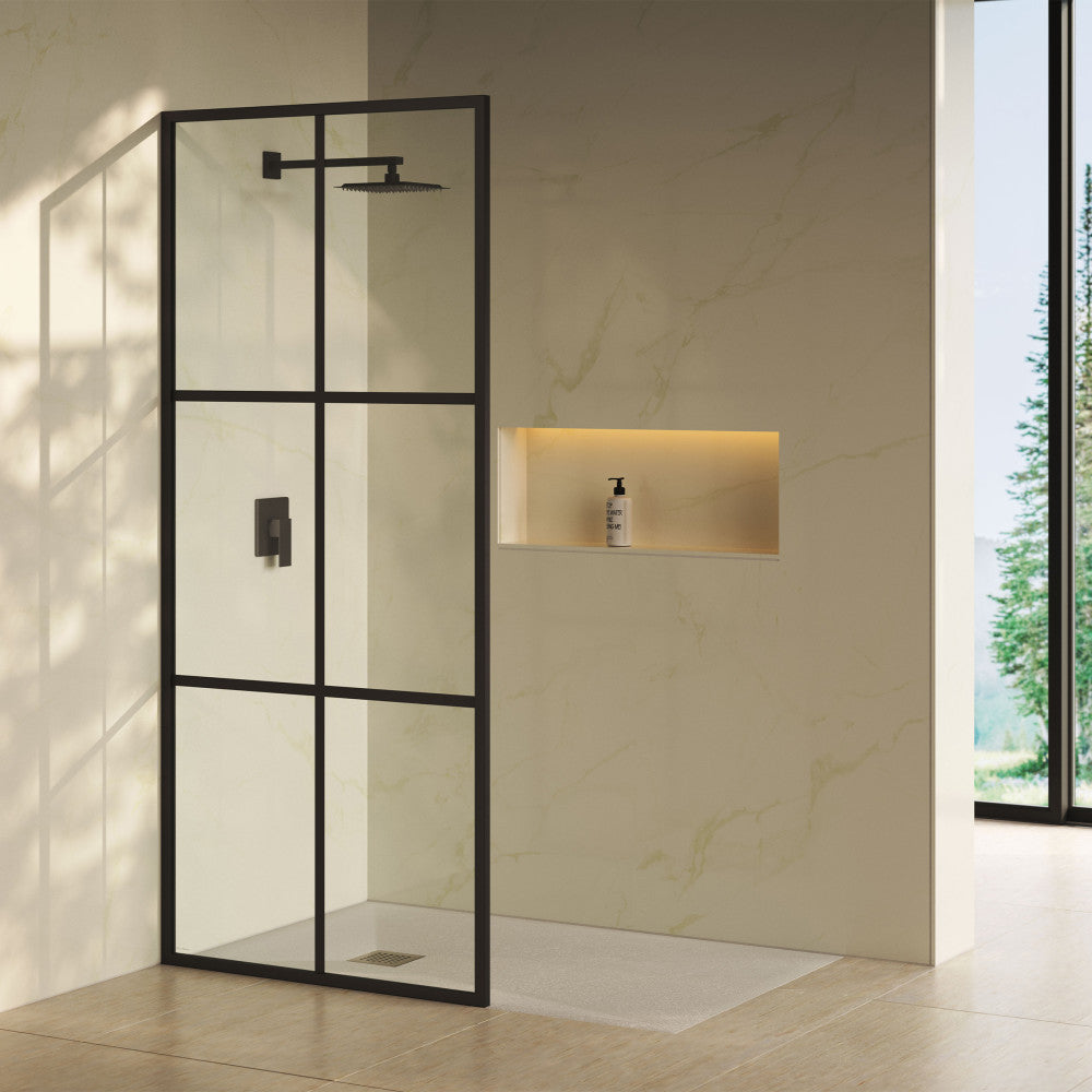 Virage 34 x 76 Framed Fixed 3/8 in. (10mm) Clear Tempered Glass Shower Door with Black Matte Frame