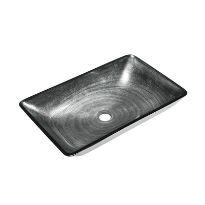 Cascade Rectangular Glass Vessel Sink with Faucet, Smoky Gray