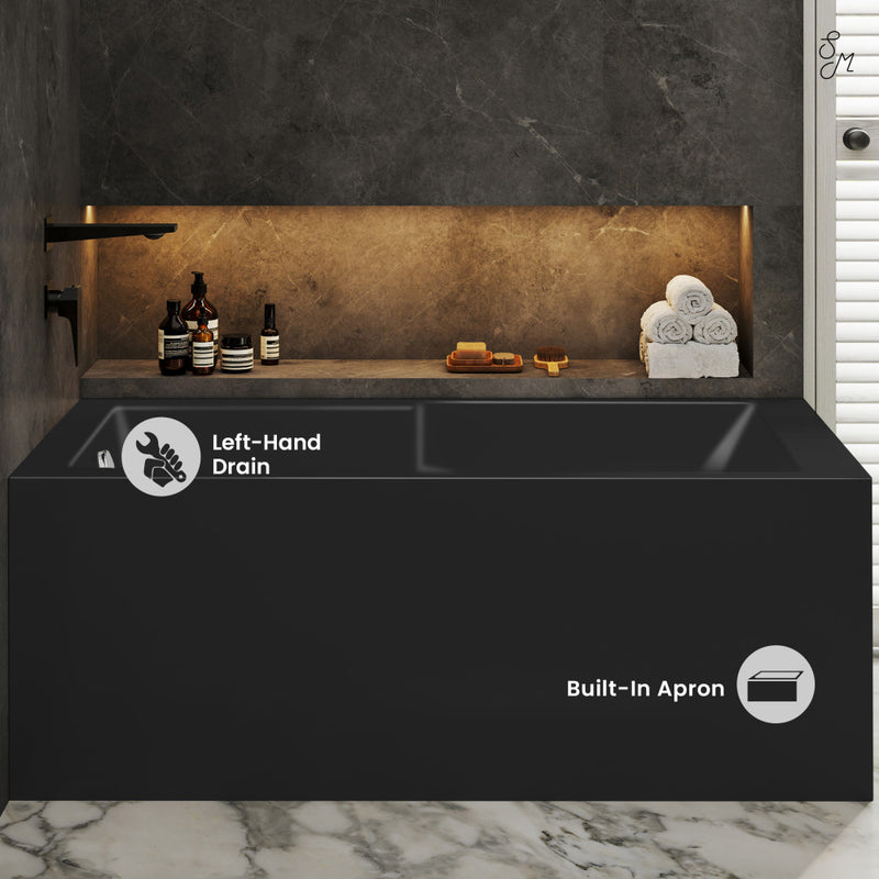 Claire 60 x 32 Left Drain Soaking Alcove Corner Apron Bathtub in Matte Black