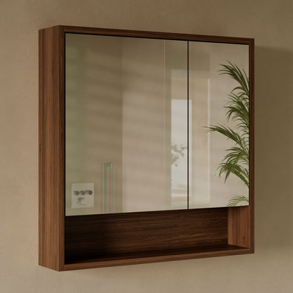 Delice 30 x 30 Rectangular Wall Mount Medicine Cabinet in Walnut with Open Shelf