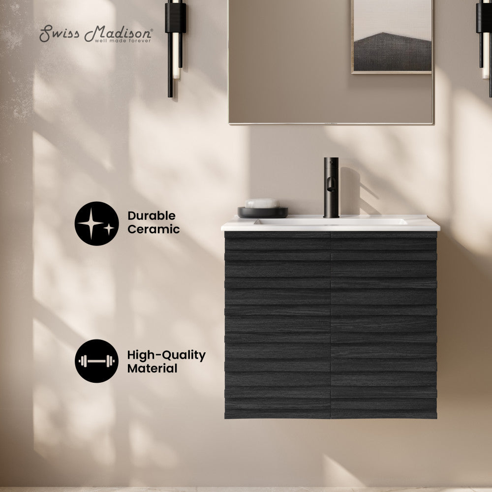 Cascade 24" Wall-Mounted Bathroom Vanity in Black Oak with Sink Top