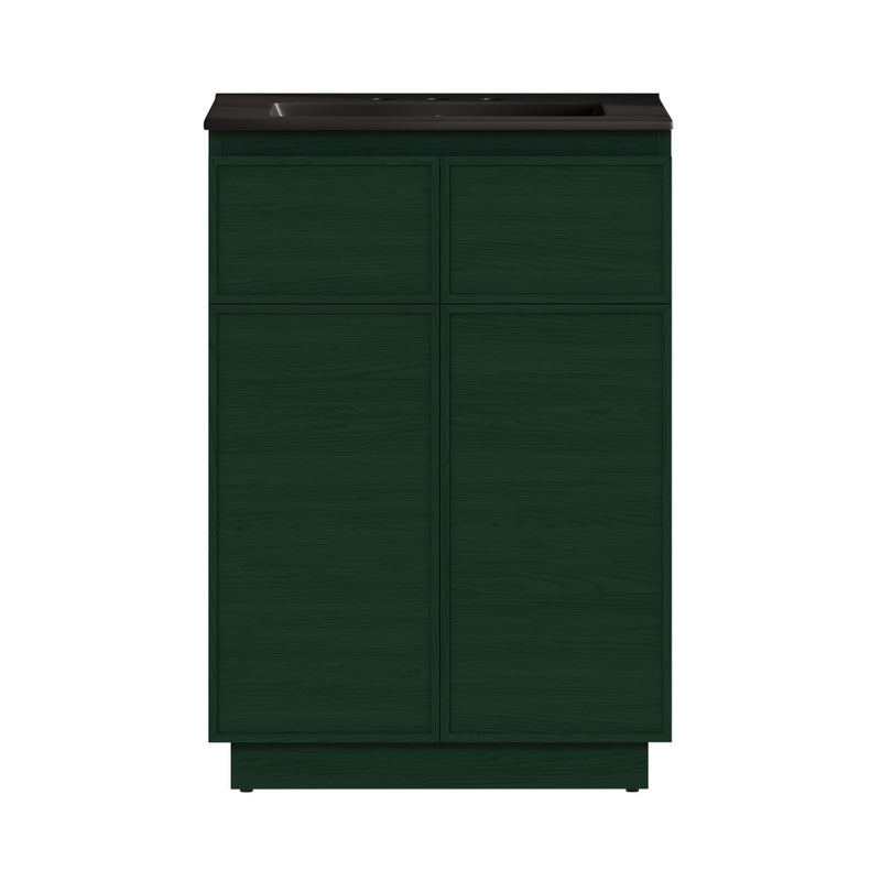 St. Tropez 24" Freestanding Bathroom Vanity in Green Oak with Black 3-Hole Widespread Sink Top