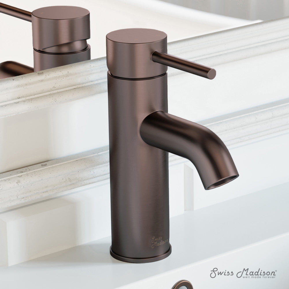 Single-handle bathroom faucet in oil rubbed bronze, Ivy collection, cylindrical spout and base.