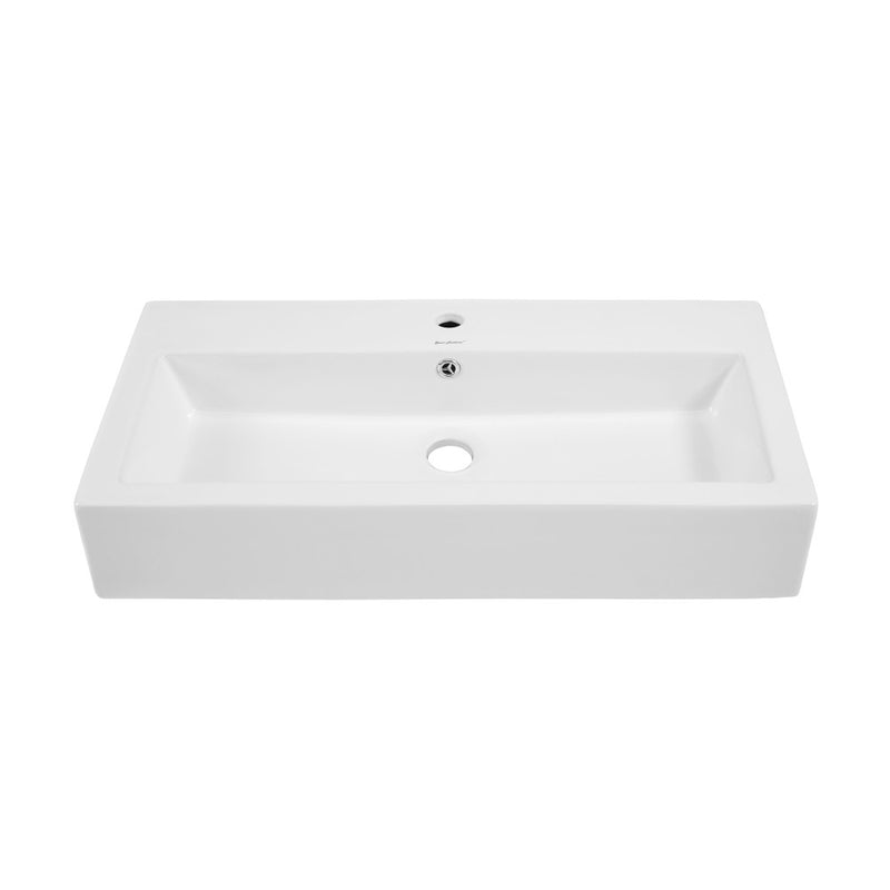Voltaire 32" Rectangle Vessel Sink in Glossy White with Faucet Mount