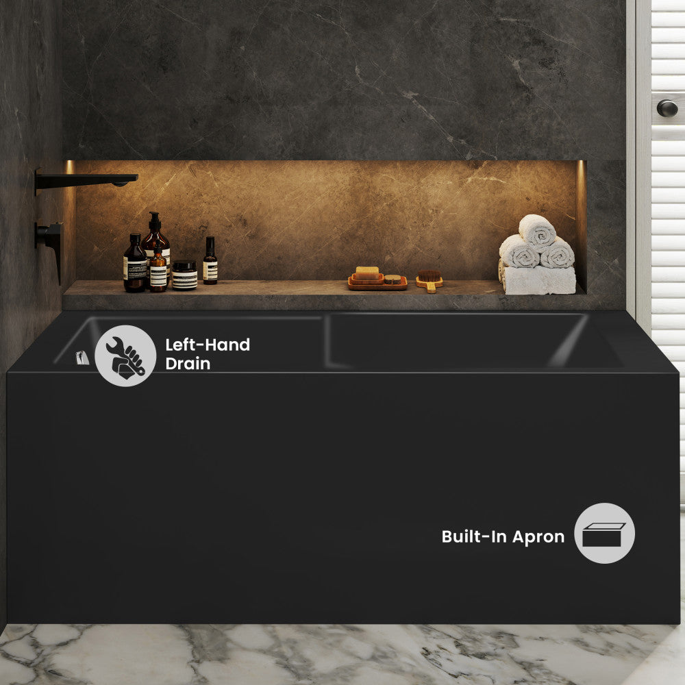 Voltaire 60 x 32 Left Drain Soaking Alcove Corner Apron Bathtub in Matte Black