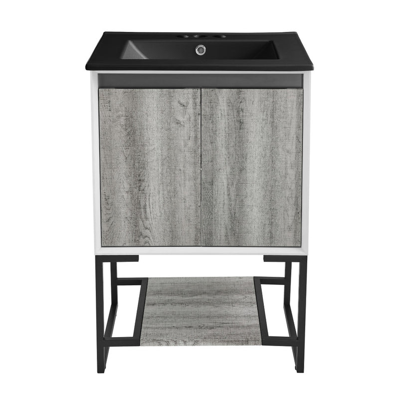 Marseille 24 in. Gray Oak Bathroom Vanity With Black, 3-Hole Ceramic Sink Top