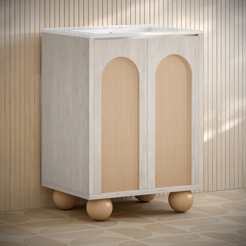 Plaisir II 24" Freestanding Bathroom Vanity in White Oak with 3-Hole Widespread Sink Top