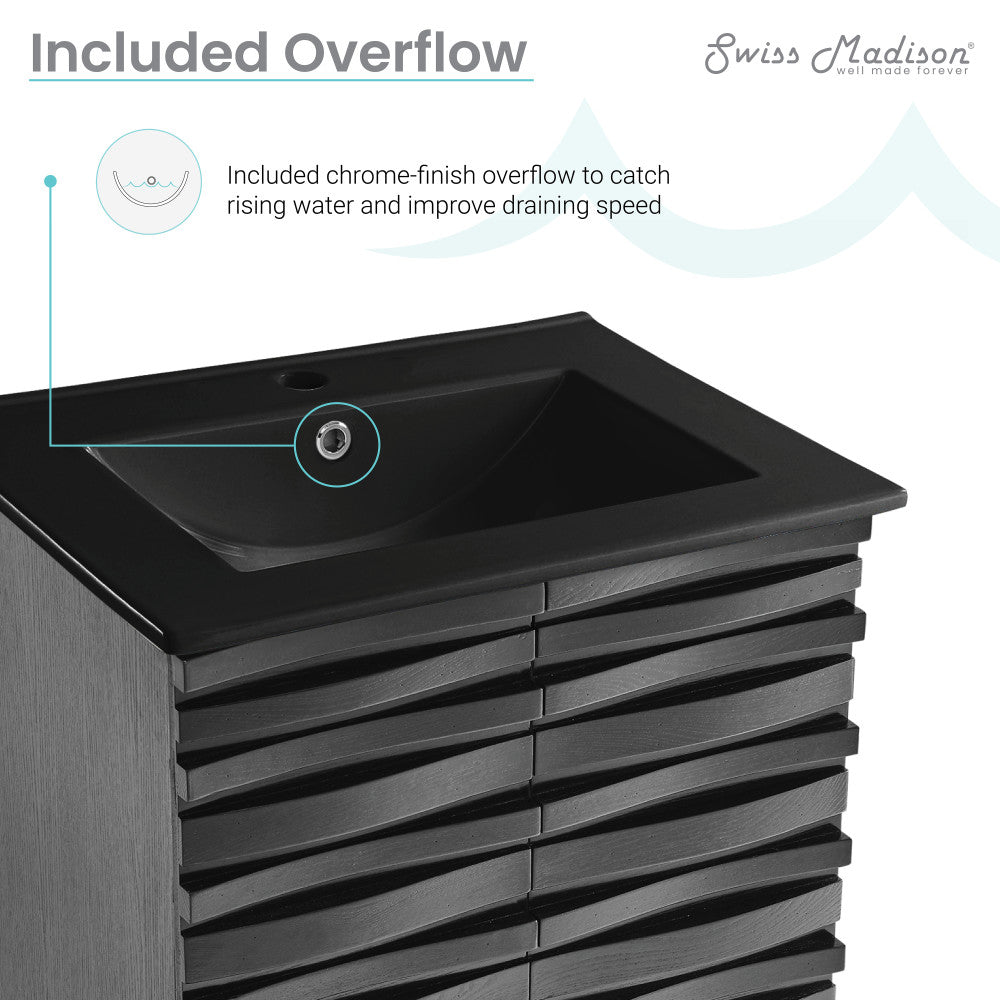 Cascade 24 in. Black Oak Bathroom Vanity With Black Ceramic Sink Top