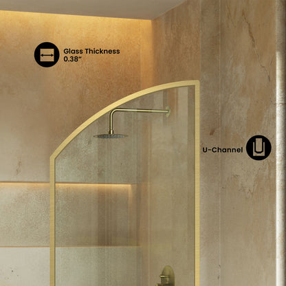 Demi 34 x 58 Framed Fixed 3/8 in. (10mm) Clear Tempered Glass Tub Door with Gold Brushed Frame
